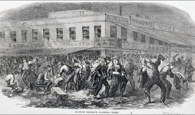 Mob at Brooks BrothersNew York was already a center of industry for the warâfactories made uniforms, the Brooklyn Navy Yard built warships, Wall Street financed the warâbut a drafty lottery on July 13 became a flashpoint. A crowd of 500 threw bricks at a draft locationâThird Avenue and 47th Streetâand set fire to the building. Stores were ransacked, and riots spread. Police officers were beaten, including police superintendent John Kennedy, who was only saved when someone said he was deadâhe actually had 20 wounds and over 70 bruises.By the afternoon, blacks started to become targetsâthe Colored Orphan Asylum (Fifth Avenue between 43rd and 44th Streets) was looted and burned down by thousands of angry men and women. Two hundred thirty-three orphans, who were essentially unharmed, were moved to the 35th Street Police Station, and they were luckyâmany blacks (including children) were beaten and eleven were killed, including a disabled black man who was beaten, hanged and then dragged through the mud and a seven-year-old who was caught while trying to flee a fire and beaten to death. Tenements occupied by blacks were set on fire.Over the course of the riots, mobs also attacked those who supported the Union, like Republicans or those who they believed to be Republican, and ransacked stores frequented by the wealthy, like Brooks Brothers (which also made uniforms for NY's troops). They also burned down the offices of the New York Daily Tribune, which was led by pro-Republican Horace Greeley. Whites who gave shelter to blacks or tried to stop the riots were assaulted; brothels who had mixed-race clientele were also targeted.  The city's Board of Aldermen and Common Counsel passed a resolution to pay $2.5 million for exemptions for workers.By the fourth day, July 16, Governor Seymore asked Archbishop John Hughes to help calm down rioters, and Hughes, Irish himself (and who had published racist diatribes), appealed to thousands, "I have been hurt by the report that you were rioters. You cannot imagine that I could hear these things without being grievously pained." On that very day, four thousand federal troops arrived from Gettysburg and the riots ended the next day.The official death toll was 119, but it's believed as many as two thousand could have been killed while thousands were injured. One result of the violence was that some blacks moved from Manhattan to Brooklyn and New Jersey. Like what you read here? Tune in to BBC America's Copper, a gripping new crime-drama series set in 1860s New York City from Academy AwardÂ®-winner Barry Levinson and EmmyÂ® Award-winner Tom Fontana. Watch the series premiere of Copper only on BBC America. For more updates on the series, be sure to like Copper on Facebook and follow Copper on Twitter.