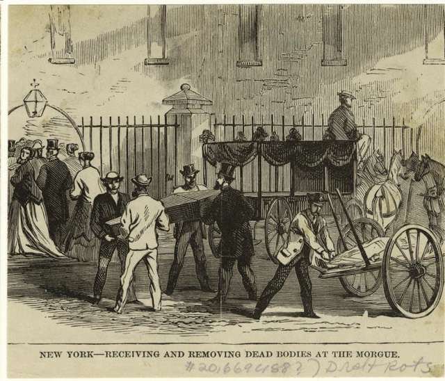 Bodies being delivered to the morgueNew York was already a center of industry for the warâfactories made uniforms, the Brooklyn Navy Yard built warships, Wall Street financed the warâbut a drafty lottery on July 13 became a flashpoint. A crowd of 500 threw bricks at a draft locationâThird Avenue and 47th Streetâand set fire to the building. Stores were ransacked, and riots spread. Police officers were beaten, including police superintendent John Kennedy, who was only saved when someone said he was deadâhe actually had 20 wounds and over 70 bruises.By the afternoon, blacks started to become targetsâthe Colored Orphan Asylum (Fifth Avenue between 43rd and 44th Streets) was looted and burned down by thousands of angry men and women. Two hundred thirty-three orphans, who were essentially unharmed, were moved to the 35th Street Police Station, and they were luckyâmany blacks (including children) were beaten and eleven were killed, including a disabled black man who was beaten, hanged and then dragged through the mud and a seven-year-old who was caught while trying to flee a fire and beaten to death. Tenements occupied by blacks were set on fire.Over the course of the riots, mobs also attacked those who supported the Union, like Republicans or those who they believed to be Republican, and ransacked stores frequented by the wealthy, like Brooks Brothers (which also made uniforms for NY's troops). They also burned down the offices of the New York Daily Tribune, which was led by pro-Republican Horace Greeley. Whites who gave shelter to blacks or tried to stop the riots were assaulted; brothels who had mixed-race clientele were also targeted.  The city's Board of Aldermen and Common Counsel passed a resolution to pay $2.5 million for exemptions for workers.By the fourth day, July 16, Governor Seymore asked Archbishop John Hughes to help calm down rioters, and Hughes, Irish himself (and who had published racist diatribes), appealed to thousands, "I have been hurt by the report that you were rioters. You cannot imagine that I could hear these things without being grievously pained." On that very day, four thousand federal troops arrived from Gettysburg and the riots ended the next day.The official death toll was 119, but it's believed as many as two thousand could have been killed while thousands were injured. One result of the violence was that some blacks moved from Manhattan to Brooklyn and New Jersey. Like what you read here? Tune in to BBC America's Copper, a gripping new crime-drama series set in 1860s New York City from Academy AwardÂ®-winner Barry Levinson and EmmyÂ® Award-winner Tom Fontana. Watch the series premiere of Copper only on BBC America. For more updates on the series, be sure to like Copper on Facebook and follow Copper on Twitter.