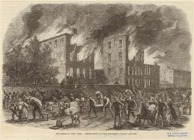 The burning of the Colored Orphan AsylumNew York was already a center of industry for the warâfactories made uniforms, the Brooklyn Navy Yard built warships, Wall Street financed the warâbut a drafty lottery on July 13 became a flashpoint. A crowd of 500 threw bricks at a draft locationâThird Avenue and 47th Streetâand set fire to the building. Stores were ransacked, and riots spread. Police officers were beaten, including police superintendent John Kennedy, who was only saved when someone said he was deadâhe actually had 20 wounds and over 70 bruises.By the afternoon, blacks started to become targetsâthe Colored Orphan Asylum (Fifth Avenue between 43rd and 44th Streets) was looted and burned down by thousands of angry men and women. Two hundred thirty-three orphans, who were essentially unharmed, were moved to the 35th Street Police Station, and they were luckyâmany blacks (including children) were beaten and eleven were killed, including a disabled black man who was beaten, hanged and then dragged through the mud and a seven-year-old who was caught while trying to flee a fire and beaten to death. Tenements occupied by blacks were set on fire.Over the course of the riots, mobs also attacked those who supported the Union, like Republicans or those who they believed to be Republican, and ransacked stores frequented by the wealthy, like Brooks Brothers (which also made uniforms for NY's troops). They also burned down the offices of the New York Daily Tribune, which was led by pro-Republican Horace Greeley. Whites who gave shelter to blacks or tried to stop the riots were assaulted; brothels who had mixed-race clientele were also targeted.  The city's Board of Aldermen and Common Counsel passed a resolution to pay $2.5 million for exemptions for workers.By the fourth day, July 16, Governor Seymore asked Archbishop John Hughes to help calm down rioters, and Hughes, Irish himself (and who had published racist diatribes), appealed to thousands, "I have been hurt by the report that you were rioters. You cannot imagine that I could hear these things without being grievously pained." On that very day, four thousand federal troops arrived from Gettysburg and the riots ended the next day.The official death toll was 119, but it's believed as many as two thousand could have been killed while thousands were injured. One result of the violence was that some blacks moved from Manhattan to Brooklyn and New Jersey. Like what you read here? Tune in to BBC America's Copper, a gripping new crime-drama series set in 1860s New York City from Academy AwardÂ®-winner Barry Levinson and EmmyÂ® Award-winner Tom Fontana. Watch the series premiere of Copper only on BBC America. For more updates on the series, be sure to like Copper on Facebook and follow Copper on Twitter.