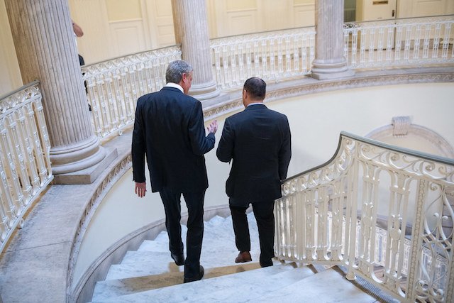 Mayor Bill de Blasio, left, and City Council Speaker Corey Johnson, today announced a deal on the city's budget plan for fiscal year 2020.