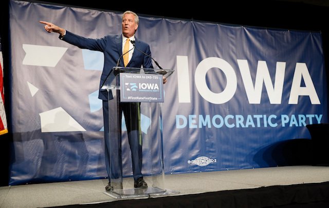 Bill de Blasio speaking in early June during the Iowa Democratic Party's Hall of Fame Celebration, in Cedar Rapids, Iowa.