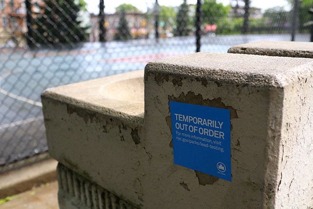 A water fountain at Dry Harbor Playground