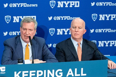 New York City Mayor Bill de Blasio and Police Commissioner James O'Neill