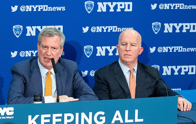 New York City Mayor Bill de Blasio and Police Commissioner James O'Neill