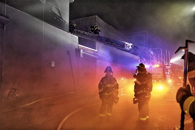 Firefighters on the scene of the fire