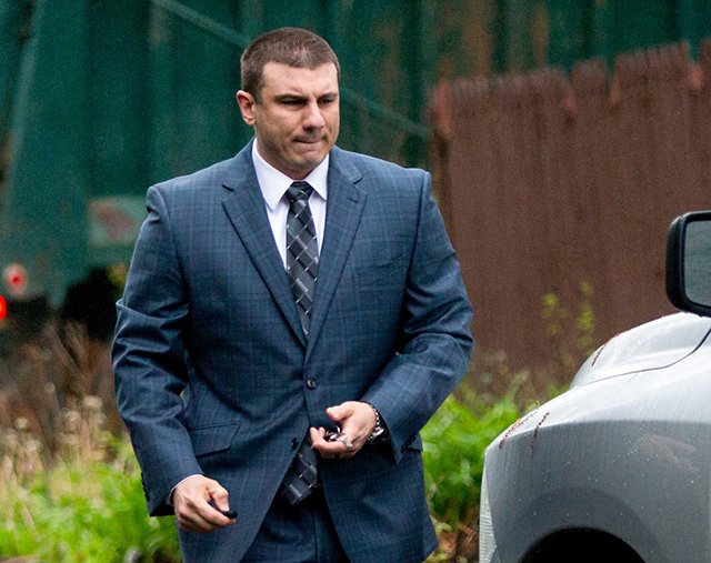 New York City police officer Daniel Pantaleo leaves his house, in Staten Island, N.Y., in May