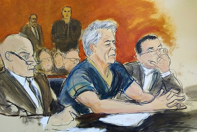 Courtroom sketch of Jeffrey Epstein