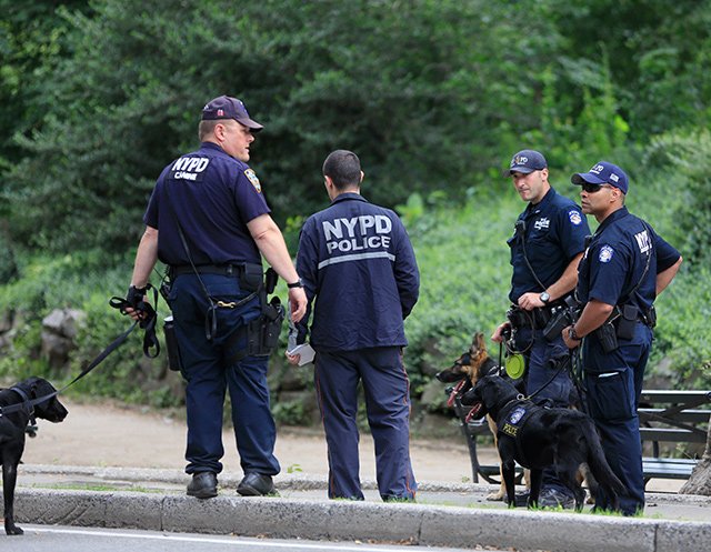 The NYPD in Central Park on July 3, 2016, investigating the explosion