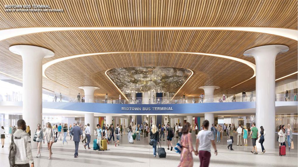 A rendering of the Port Authority Bus Terminal interior - it's very bright