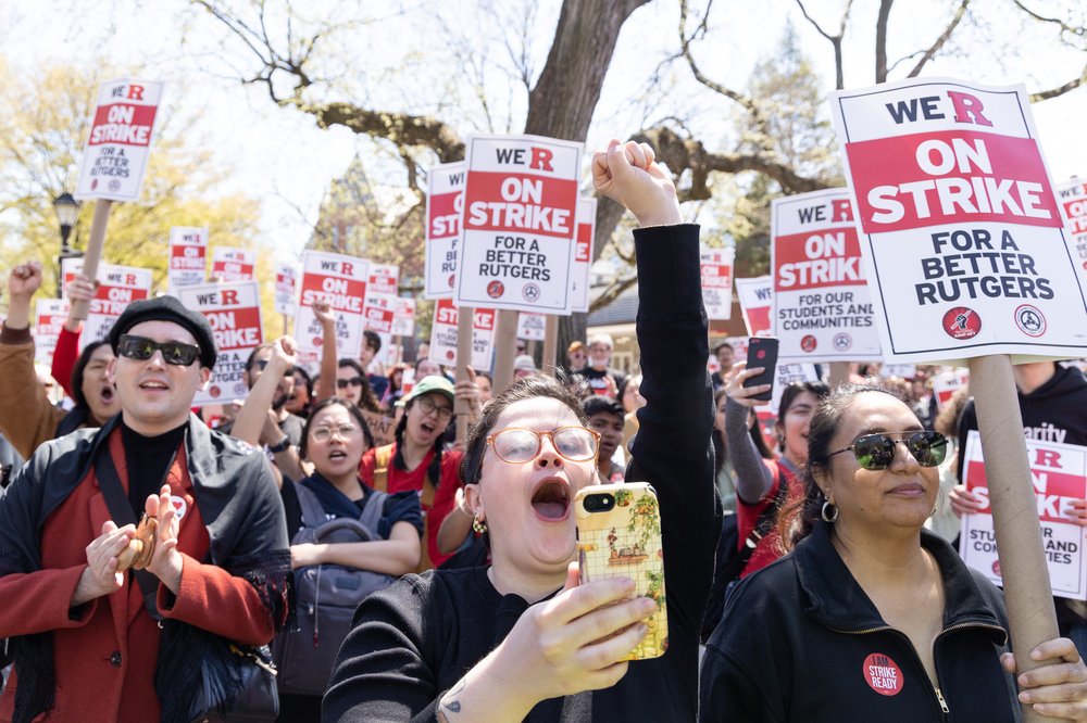Students joined faculty members on the picket lines Monday as Rutgers saw its first-ever teaching strike. Unions say they're fighting for better pay and job security for part-time lecturers and graduate students.