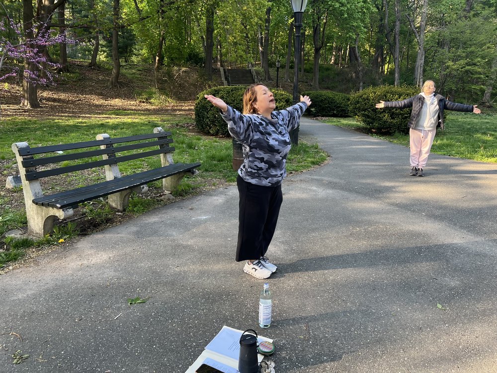 Julia Varela teaches a free Shape Up NYC class called IntenSati, which combines exercise with positive affirmations, in Forest Park.