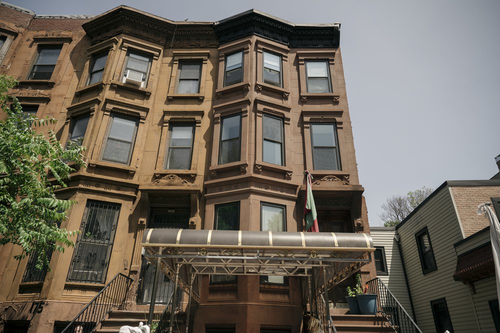 A brownstone home.