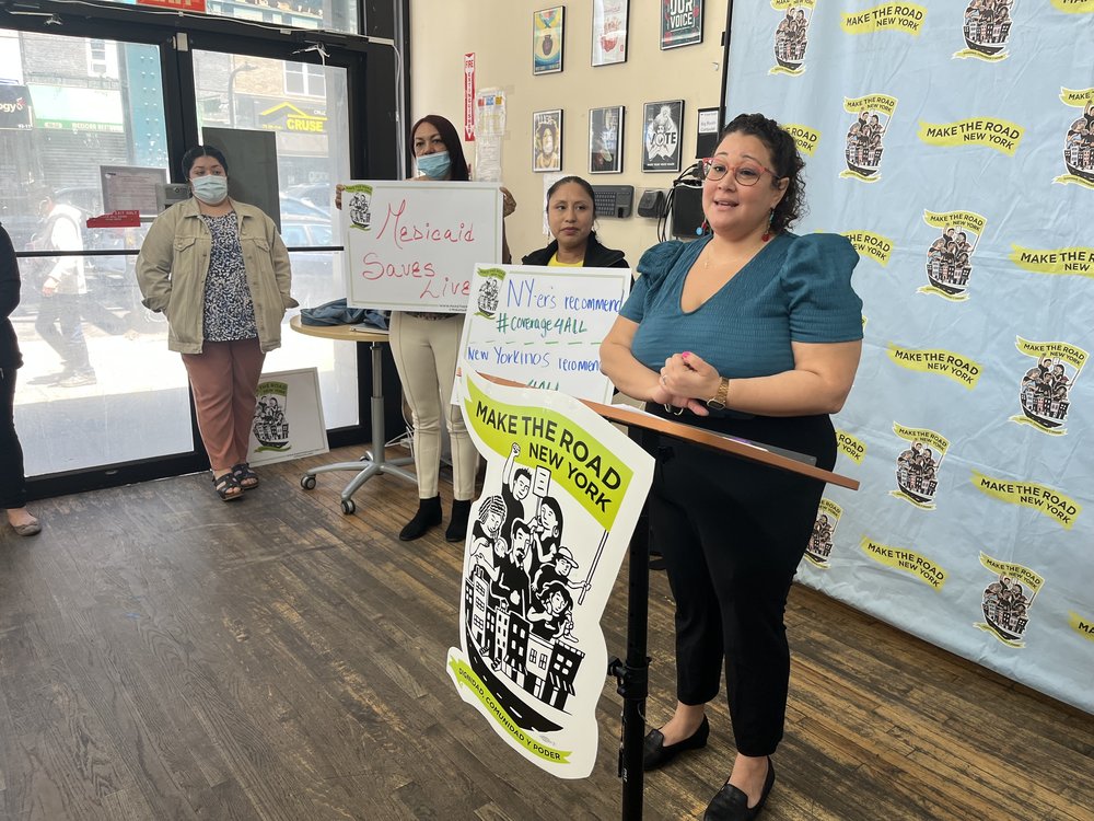 Arlene Cruz Escobar, director of health programs at Make the Road, presented the results of a survey of Medicaid enrollees at the nonprofit's Jackson Heights headquarters on May 31. More than half of New Yorkers polled said they were unaware their eligibility for Medicaid would soon be under scrutiny.
