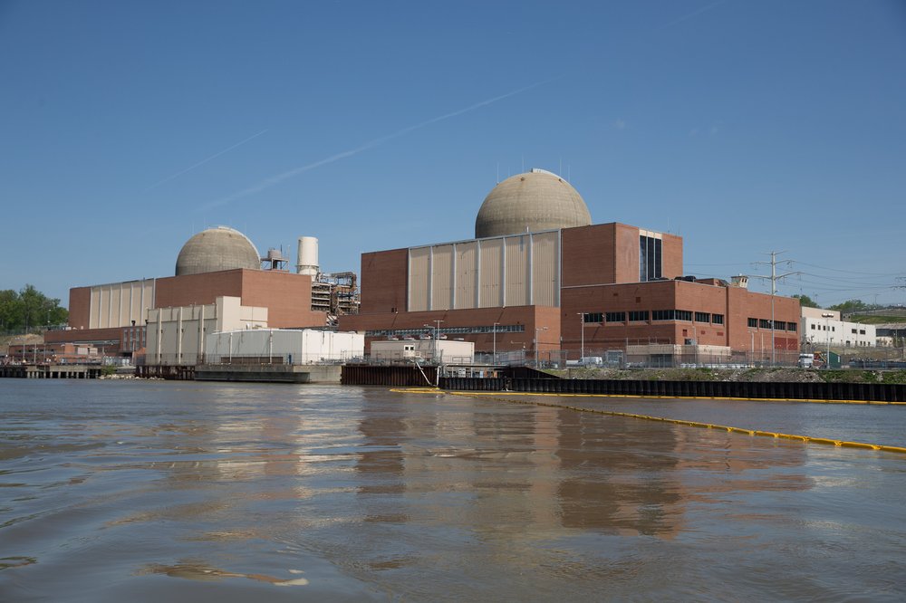 View of the containment boom on the Hudson River outside of the Indian Point Energy Center, May 10, 2015.