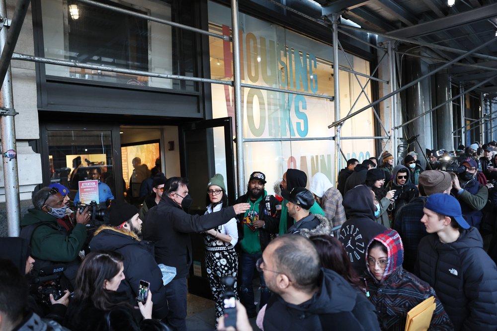 People wait in line for the grand opening of Housing Works Cannabis Co. on Dec. 29, 2022 in New York City.