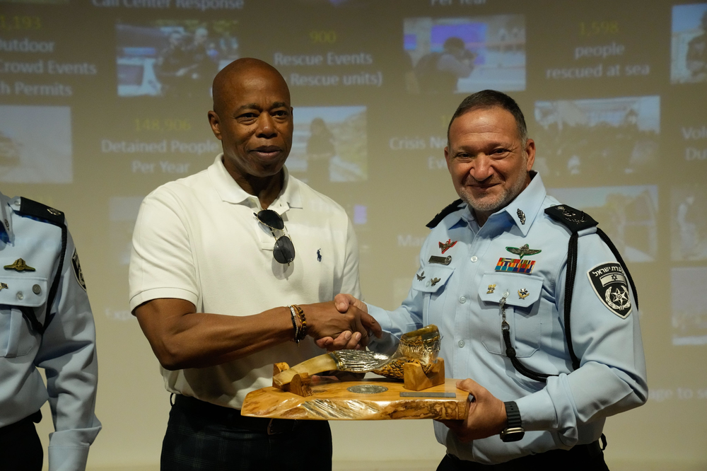 New York City Mayor Eric Adams tours the National Police Academy in Bet Shemesh, Israel.