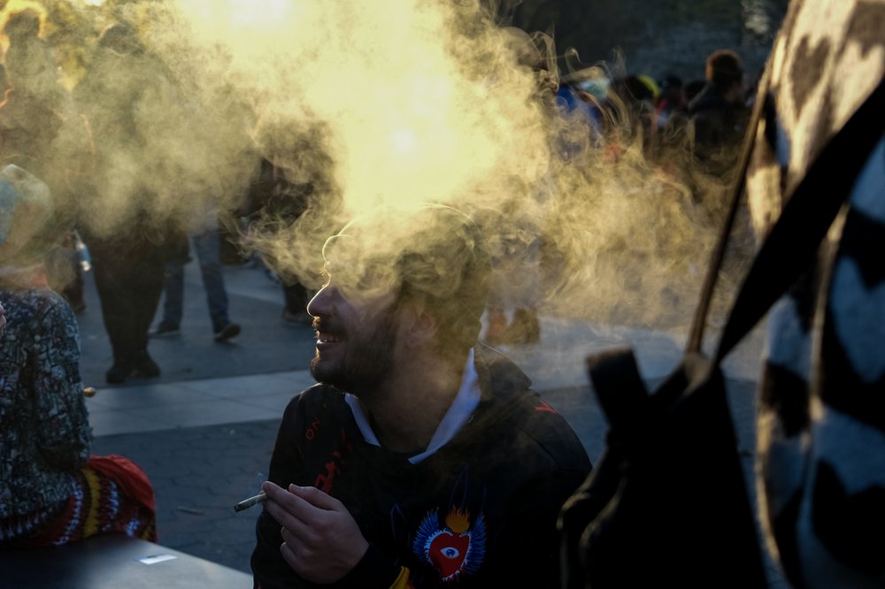 Marijuana enthusiasts celebrate 4/20 on World Weed Day in Washington Square Park on April 20, 2022.