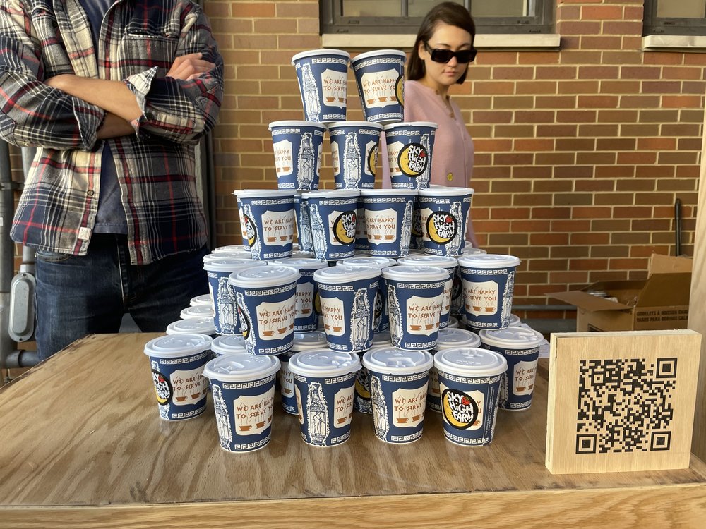 Sky High Farms does sustainable farming and donates its crops. At the Climate Science Fair, the organization is giving away seeds and iconic NYC coffee cups filled with dirt.