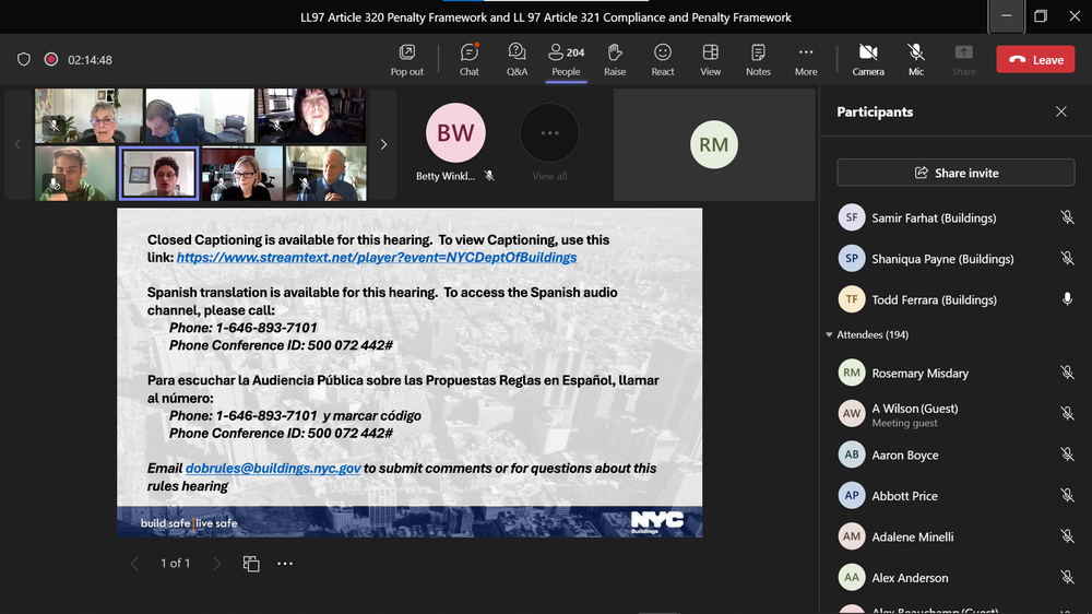 Screenshot of Department of Buildings hearing on Oct. 24, 2023.
