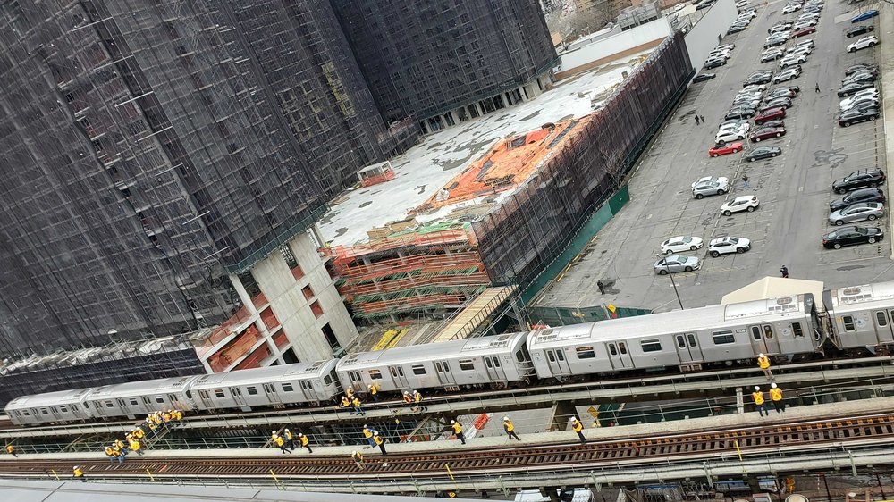 An overhead view of the derailed train in Coney Island on Jan. 10, 2024.