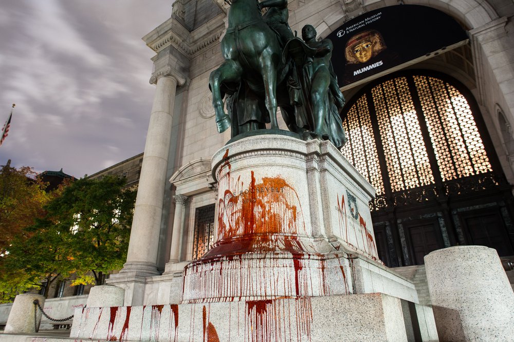 218199d48102617rooseveltpaintstatue-7-jpg.jpeg A statue of President Theodore Roosevelt was defaced with red paint early Thursday morning outside the American Museum of Natural History.<br>