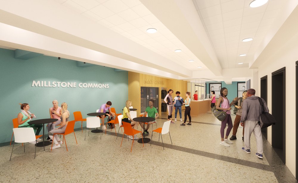 A rendering of the renovated May Center lobby