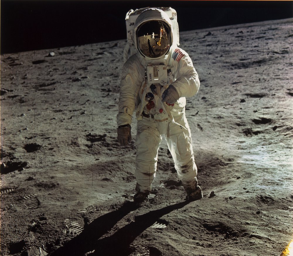 22dcdbc2d01-neil-armstrong-nasa-apollo-11-buzz-aldrin-walking-on-the-surface-of-the-moon-near-a-leg-of-the-lunar-module-1969-printed-later-copy-jpg.jpeg Photograph of Buzz Aldrin walking on the surface of the moon (Neil Armstrong / NASA)