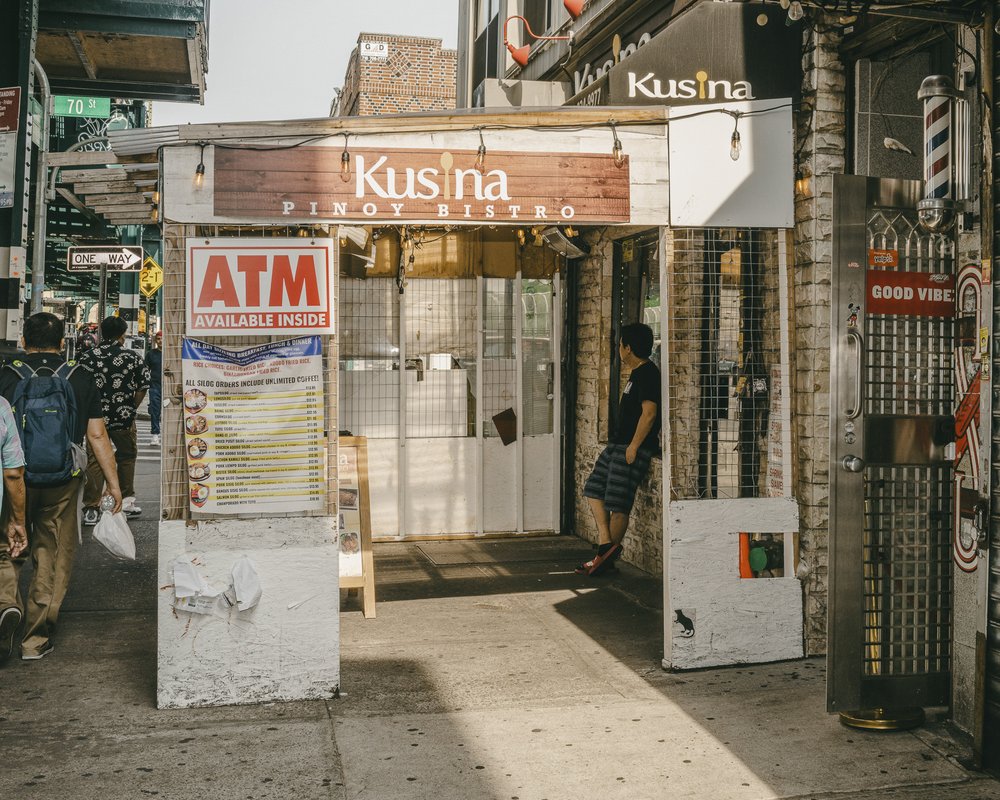 The entrance to a restaurant.