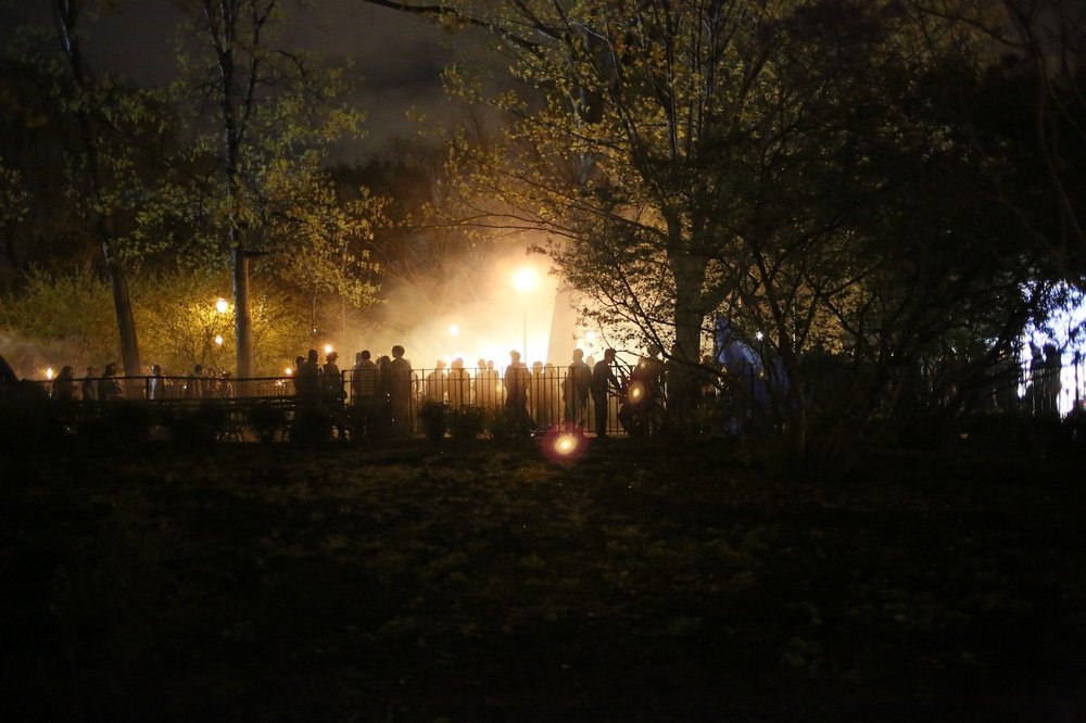 302bf6189.jpeg A fog machine lent an eerie mood and thick humidity to the park, perhaps helping to approximate the late summer, during which the riot actually took place.<br/>