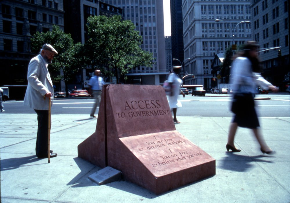 31963832017william-fulbrecht-bill-of-rights-1990-5-jpg.jpeg William Fulbrecht, Bill of Rights: Access to Government, 1990, Foley Square, Manhattan, Photo by Tim Karr, A Project of the Public Art Fund. Fulbrecht’s Bill of Rights project coincided with the 200th anniversary of the passage of the first 10 amendments to the United States Constitution. He cast colored concrete markers inscribed with text referring to the amendments and Supreme Court interpretations over time, making a powerful statement about the foundation and fragility of our liberties.<br/>
