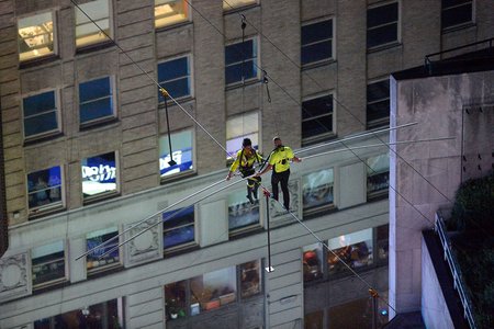 Nik and Lijana Wallenda on a high wire over Times Square (Kristin Callahan/ACE Pictures/Shutterstock)