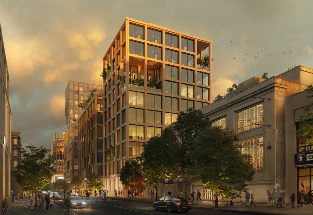 A rendering of a building that would go up in Astoria as part of the Innovation QNS project. The New York City Council is expected to approve the $2 billion housing development project.