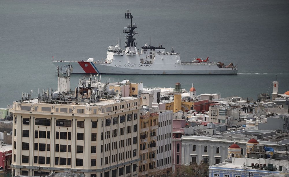 3685448a0gettyimages-853734730-jpg.jpeg A U.S. Coast Guard cutter is seen in port as people deal with the aftermath of Hurricane Maria on September 25, 2017 in San Juan Puerto Rico. (Photo by Joe Raedle/Getty Images)
