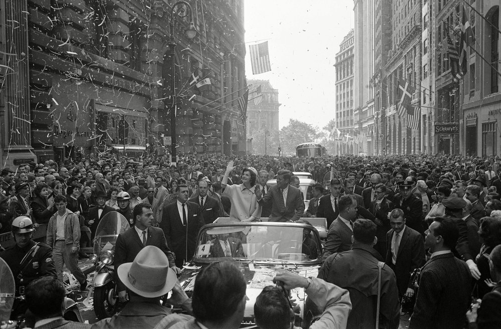 3c5be71d1shutterstock_5908494b-jpg.jpeg Jackie Kennedy and John F. Kennedy during a ticker tape parade in October 1960 while he was the Democratic nominee for president; there was a parade for Republican nominee Richard Nixon two weeks later (AP/Shutterstock)
