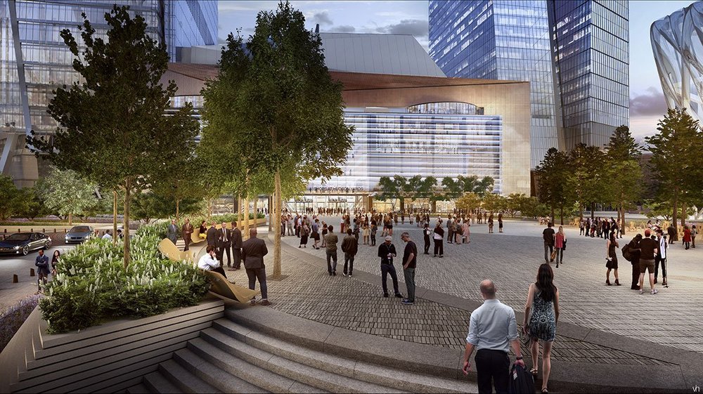 The Public Square, looking East towards the new retail building.<br/>