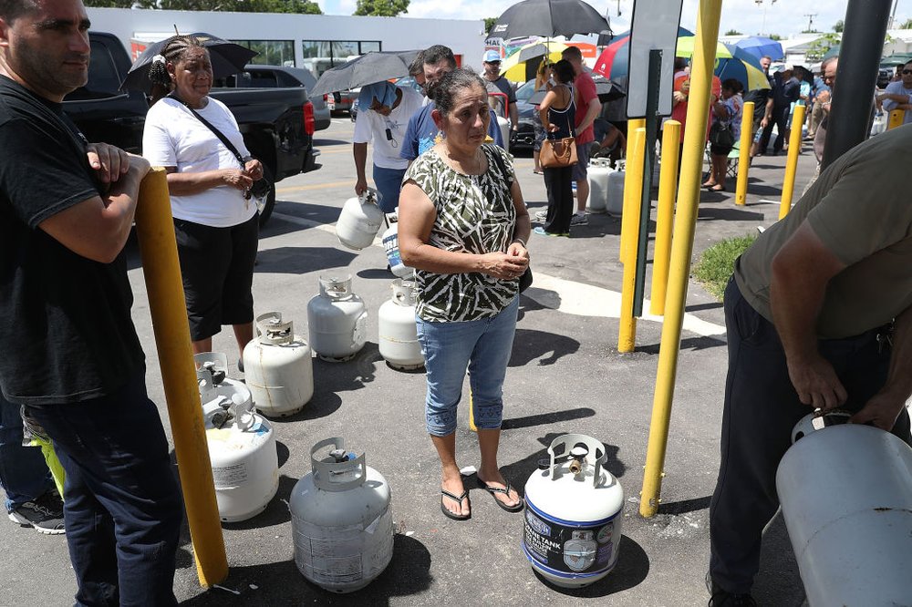 3de0bb71fgettyimages-843039136-jpg.jpeg People line up to get their propane tanks filled as they prepare for Hurricane Irma on September 5, 2017 in Miami, Florida. (Getty Images)