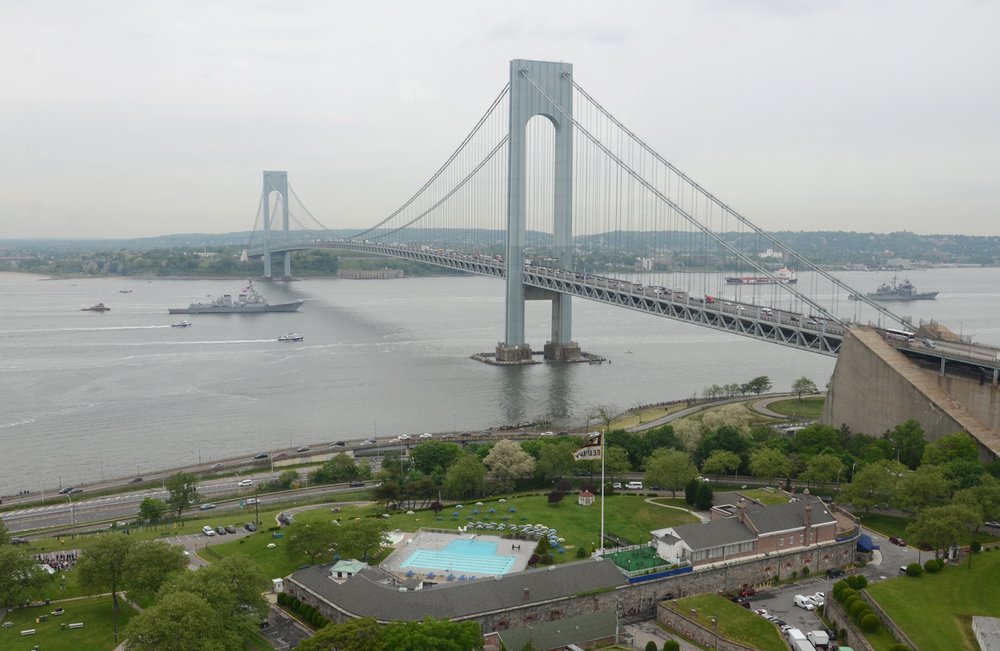 The Arleigh-Burke class guided-missile destroyer USS Lassen (DDG 82) passes Fort Hamilton Garrison during the 2017 Fleet Week New York's Parade of Ships. (U.S. Navy photo by Chief Mass Communication Specialist Travis Simmons)