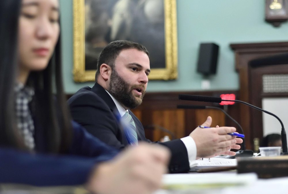 City Councilmember Joe Borelli chairs a committee hearing.