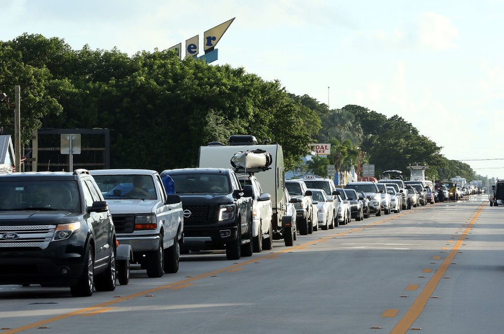 41d5752f7gettyimages-843085124-jpg.jpeg Cars sit in traffic as they evacuate heading North on Overseas Highway in the Florida Keys on September 5, 2017 in Islamorada, Florida. (Getty Image)