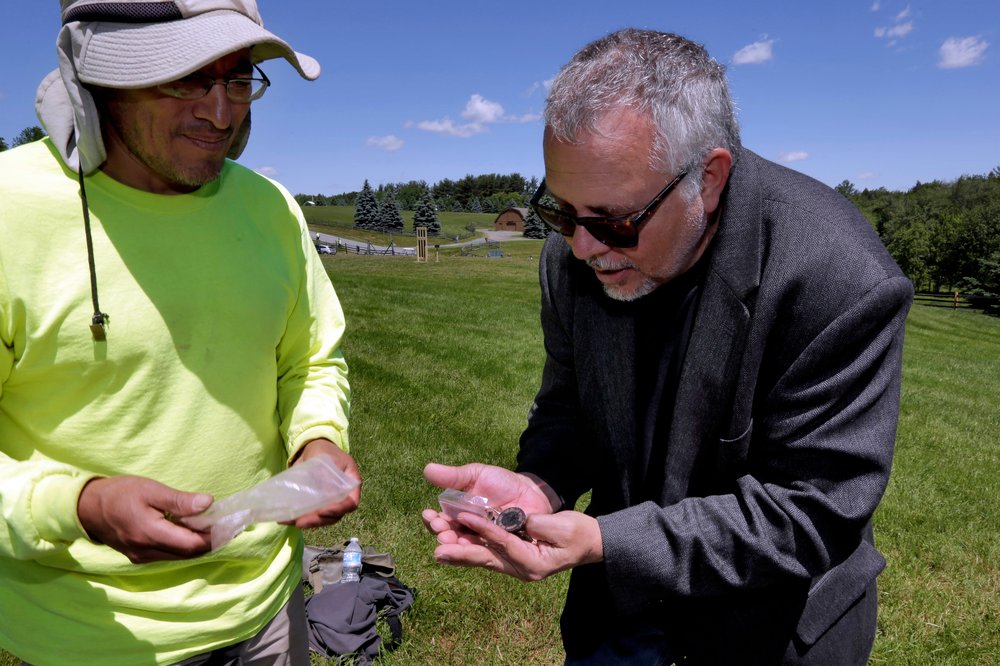 4384759c4shutterstock_9723255e-jpg.jpeg Edgar Alarcon, Wade Lawrence. Wade Lawrence, right, museum director and senior curator at The Museum at Bethel Woods, looks at artifacts recovered from a dig at the site of the original Woodstock Music and Art Fair, in Bethel, N.Y. (Richard Drew/AP/REX/Shutterstock)