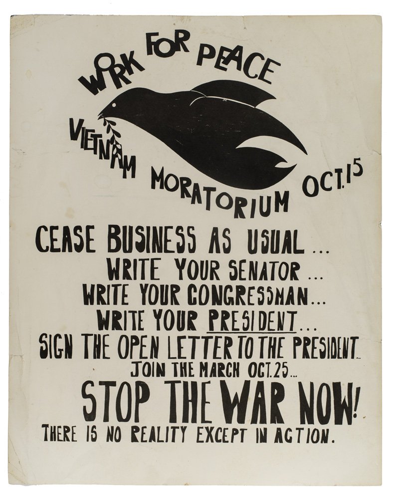 4adc60c8916-work-for-peace-vietnam-moratorium-poster-jpg.jpeg Work for Peace, 1969. Courtesy of Stuart Lutz Historic Documents, Short Hills, NJ<br/>