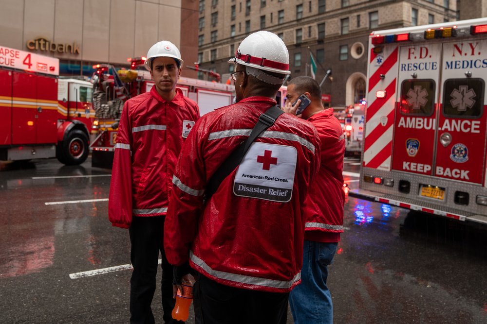 The emergency response outside 787 7th Avenue  (David "Dee" Delgado /  Gothamist)