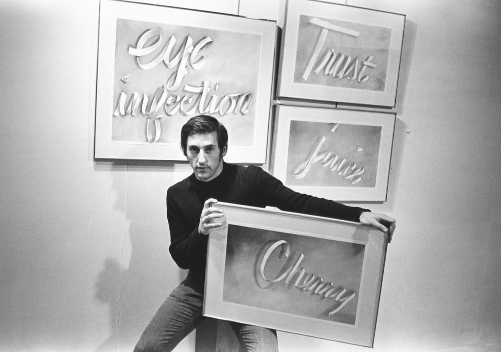 4facb0c5efredwmcdarrah_p158-jpg.jpeg Artist Ed Ruscha with some of his “gunpowder ribbon drawings”, December 9, 1967<br/>