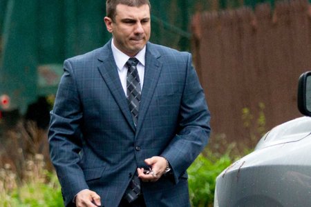 New York City police officer Daniel Pantaleo leaves his house, in Staten Island on May 13