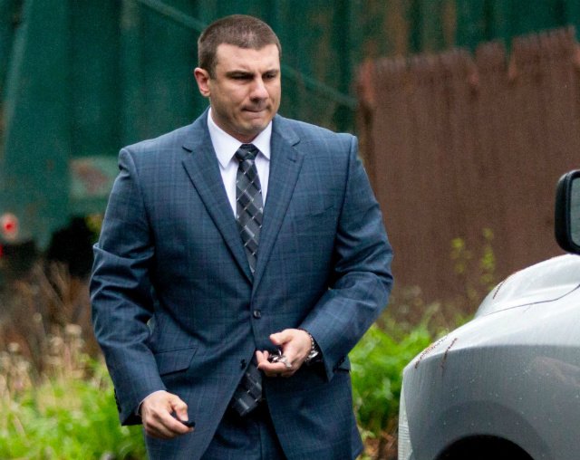 New York City police officer Daniel Pantaleo leaves his house, in Staten Island on May 13