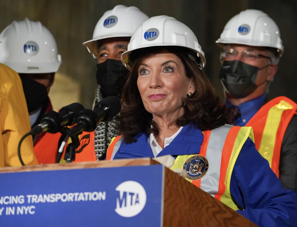 Gov. Kathy Hochul inside the Second Avenue subway tunnel in East Harlem, which was dug out by the MTA in the 1970s before the agency abandoned the project.
