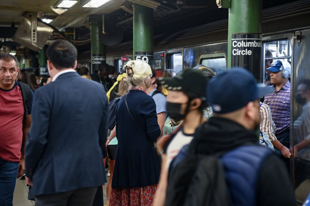 Subway riders at Columbus Circle on Monday, Nov. 7, 2022.