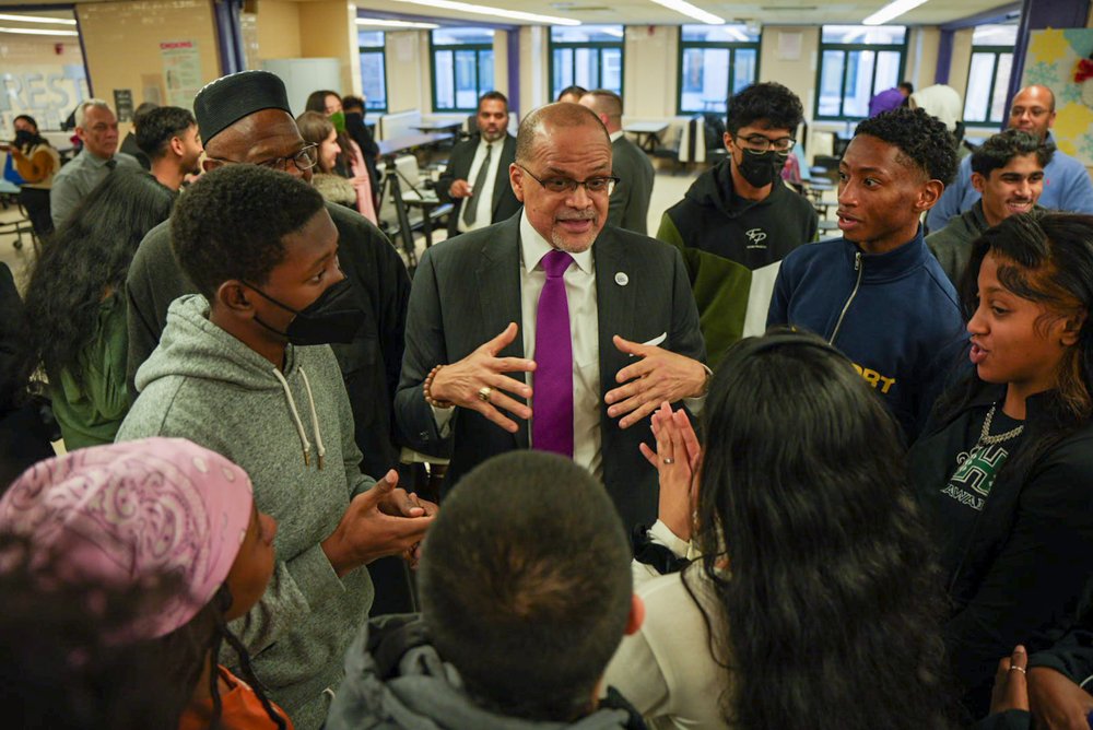 Chancellor David Banks speaks to students.