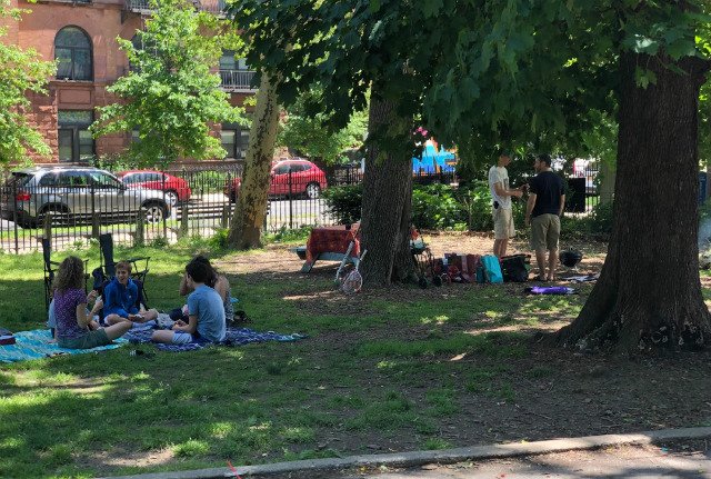 A nearby family that Nieves said was using a propane grill and wasn't told to stop barbecuing by the NYPD