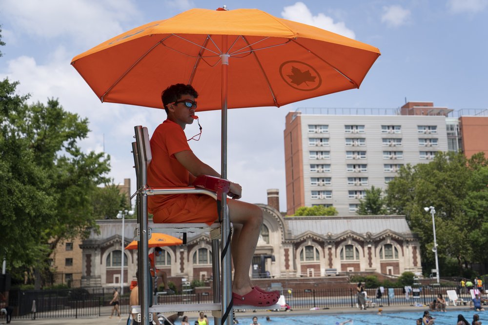 A lifeguard monitors Hamilton Fish pool in the Lower East Side.